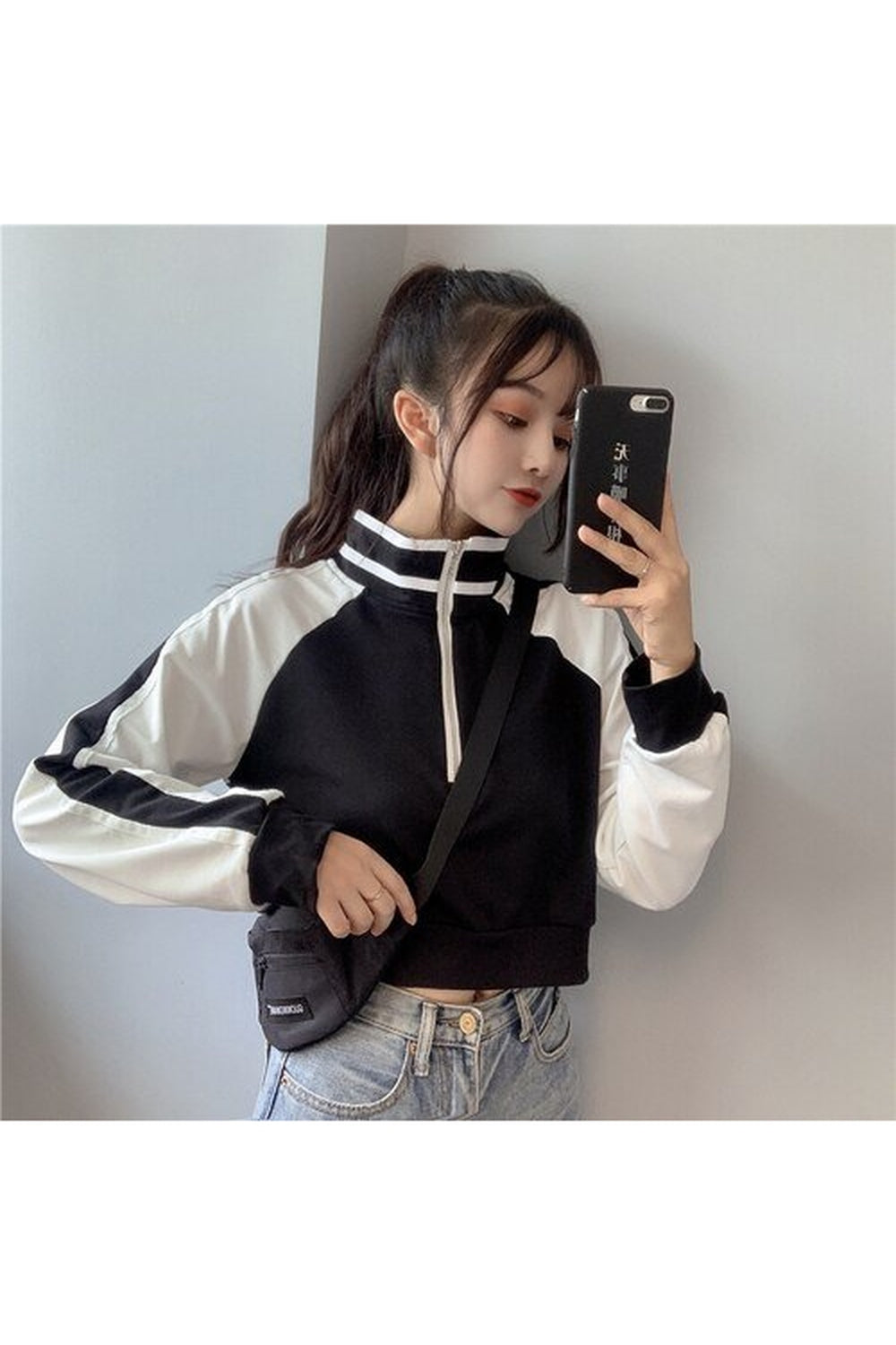 Fall Striped Zipper Turtleneck Hoodie