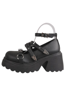 Platform shoes with studded wings in Matteblack style.