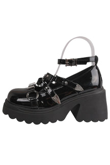 Platform shoes with studded wing accent in Brightblack.