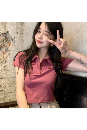 Summer Heart Embroidery Polo T-shirt