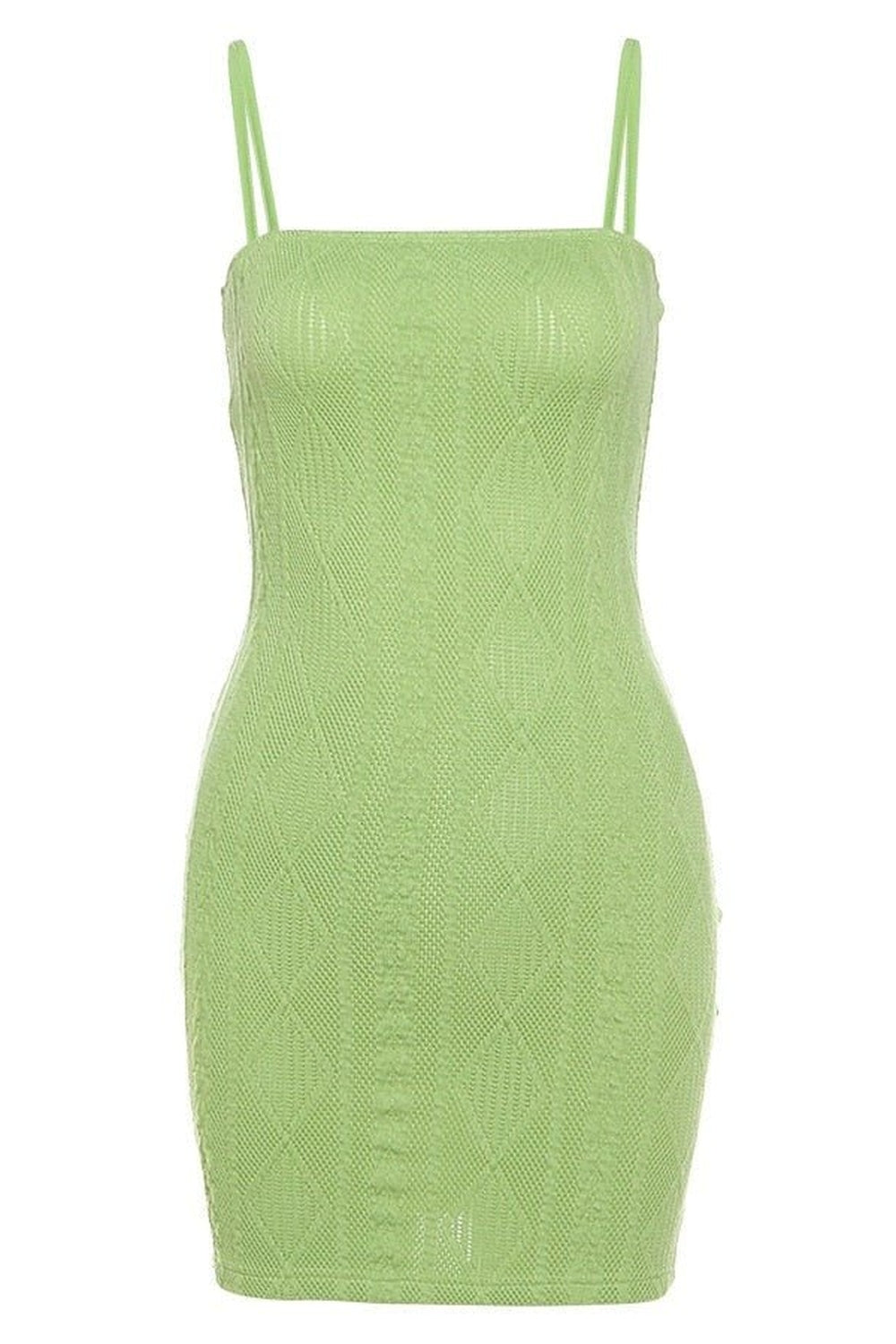 Green Summer Knit Strap Mini Dress for women.