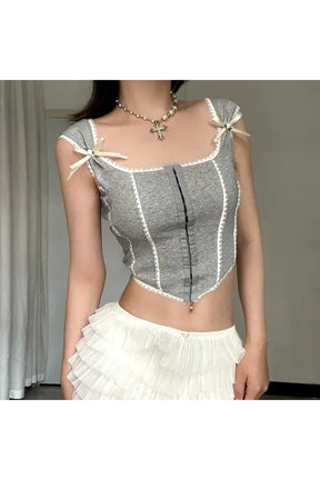 Gray Sweet Bowknot Corset Crop Top, charming design.