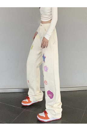 Fall Sweet Embroidery Y2K Jeans