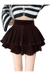 Pleated coffee skirt with high waist lining.