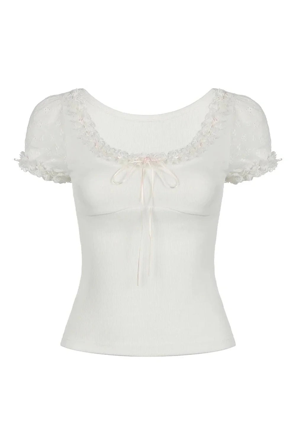 Sweet Lace Bow Top in White, featuring delicate lace.