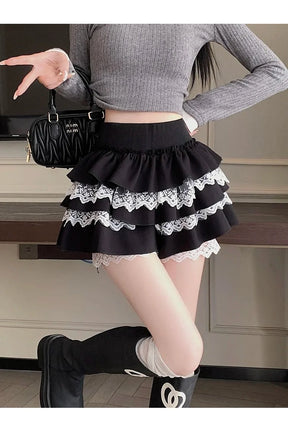 Black Kawaii Sweet Lace Mini Skirt with elegance.