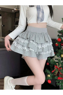 Cute grey mini skirt with sweet lace detail.