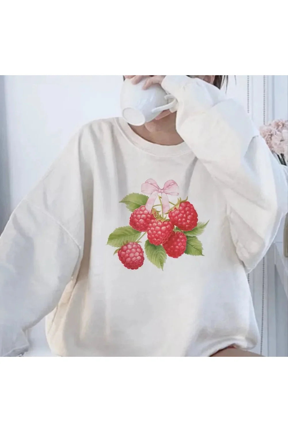 Cozy Sweet Raspberry Delight Sweatshirt in White.