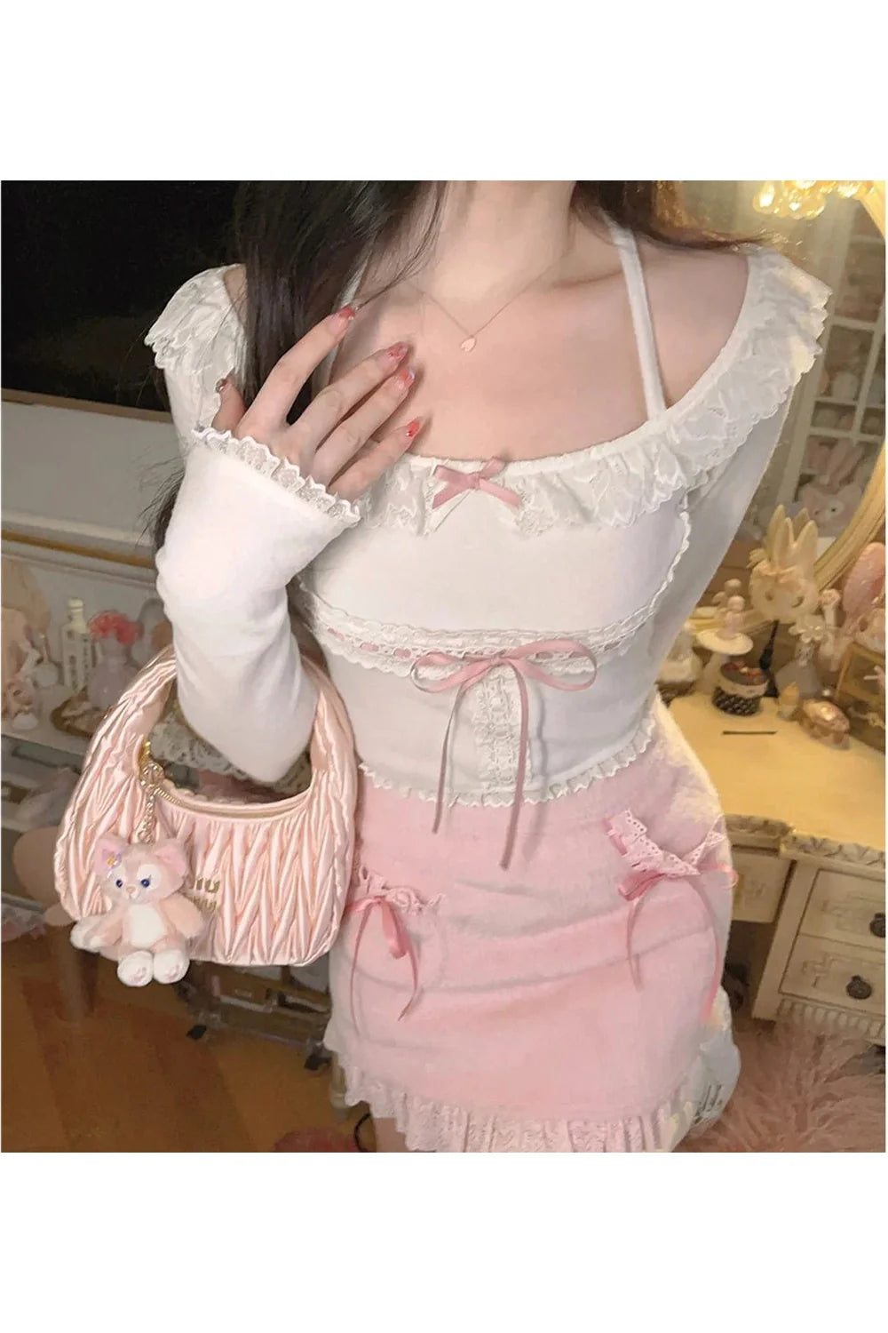 Sweet Spring Bow Lace Blouse