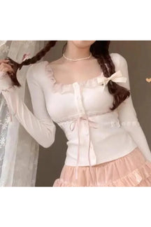 Sweet Spring Bow Lace Blouse