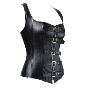 Stylish Synthetic Leather Black Corset, variant 8104 black.