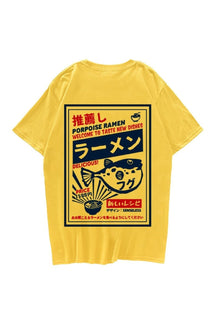 Yellow 2 T-shirt with playful puffer fish design.