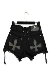 Black Tassel Fringe Denim Shorts with flair.