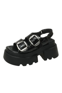 Edgy Black Thick Sole Punk Sandals.