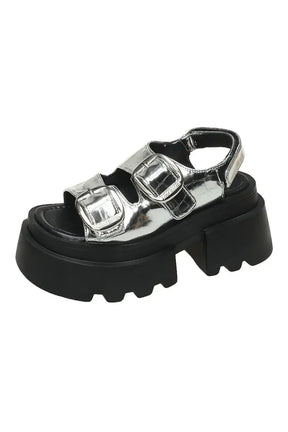 Silver Thick Sole Punk Sandals, edgy and stylish.