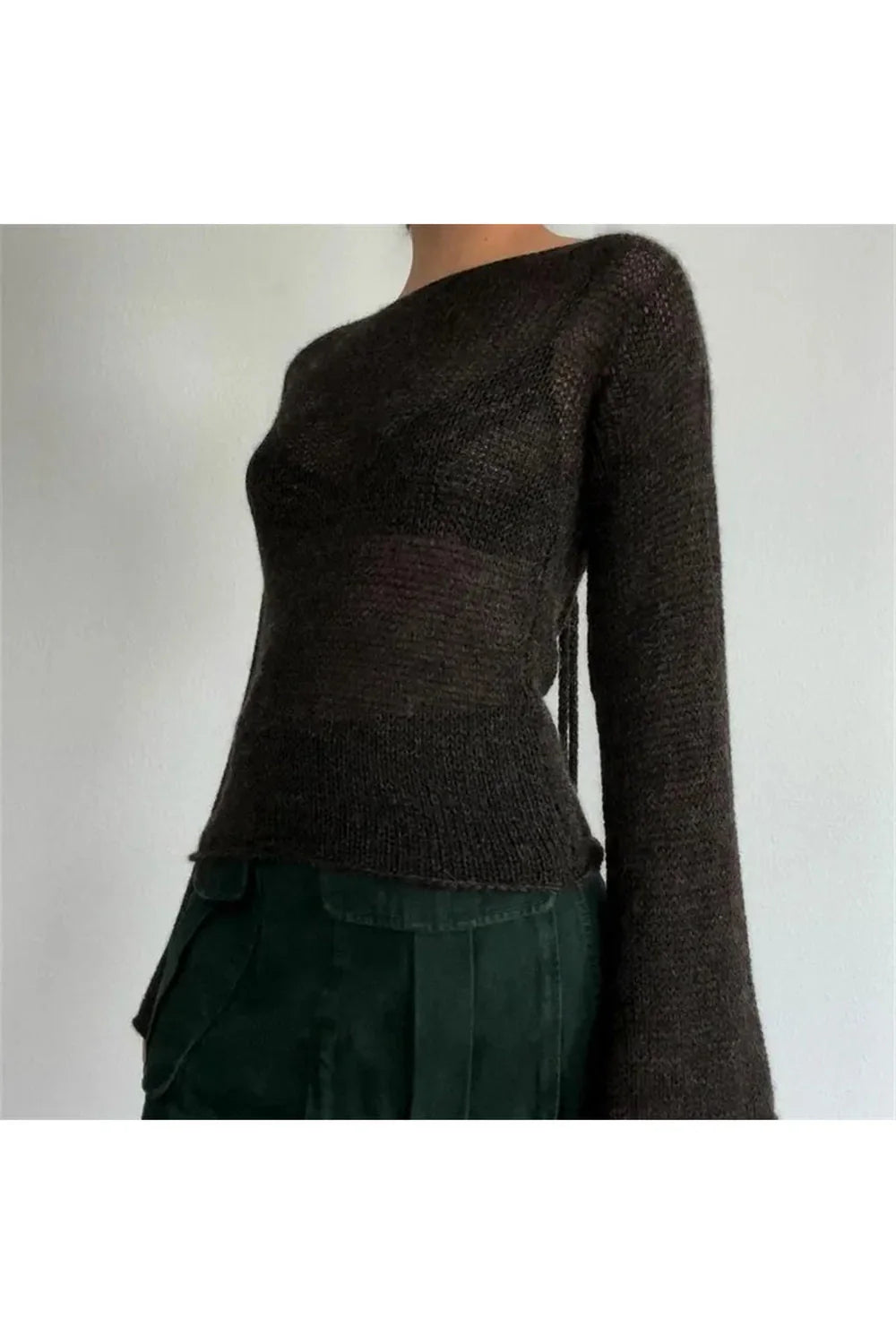 Cozy black Fall Tie Back sweater with style.