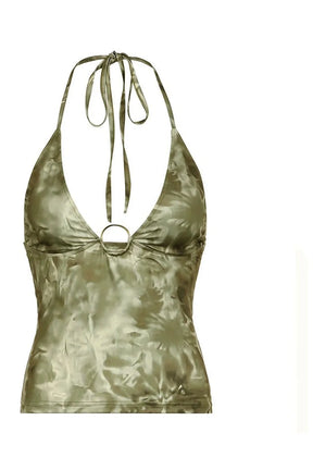 Green tie dye halter camisole top, stylish.