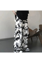 Black tie dye wide leg pants, Harajuku style.