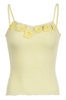 Yellow Tie-Flower Lace Cami Top, delicate and stylish.