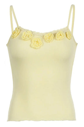 Yellow Tie-Flower Lace Cami Top, delicate and stylish.