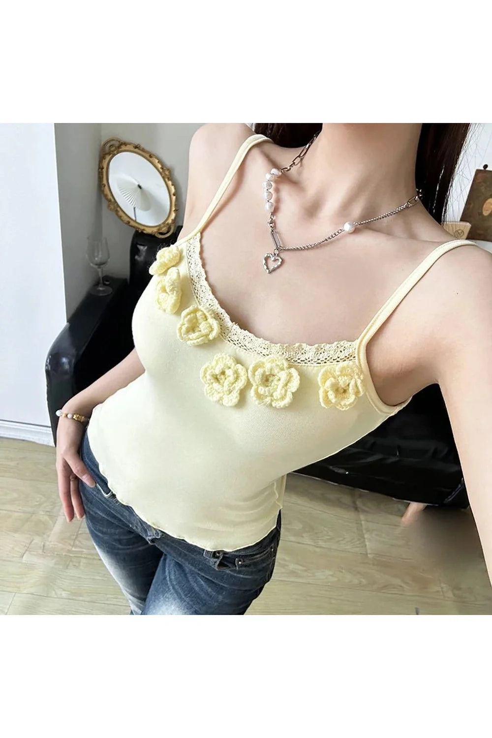 Tie-Flower Lace Cami Top