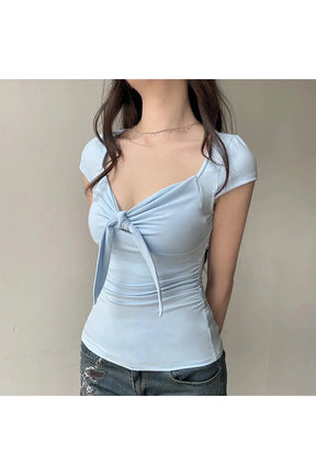 Tie-Front Ruched Crop Top