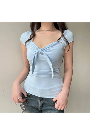 Tie-Front Ruched Crop Top