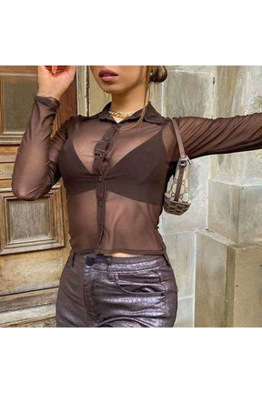 Transparent Mesh Tops Long Sleeve