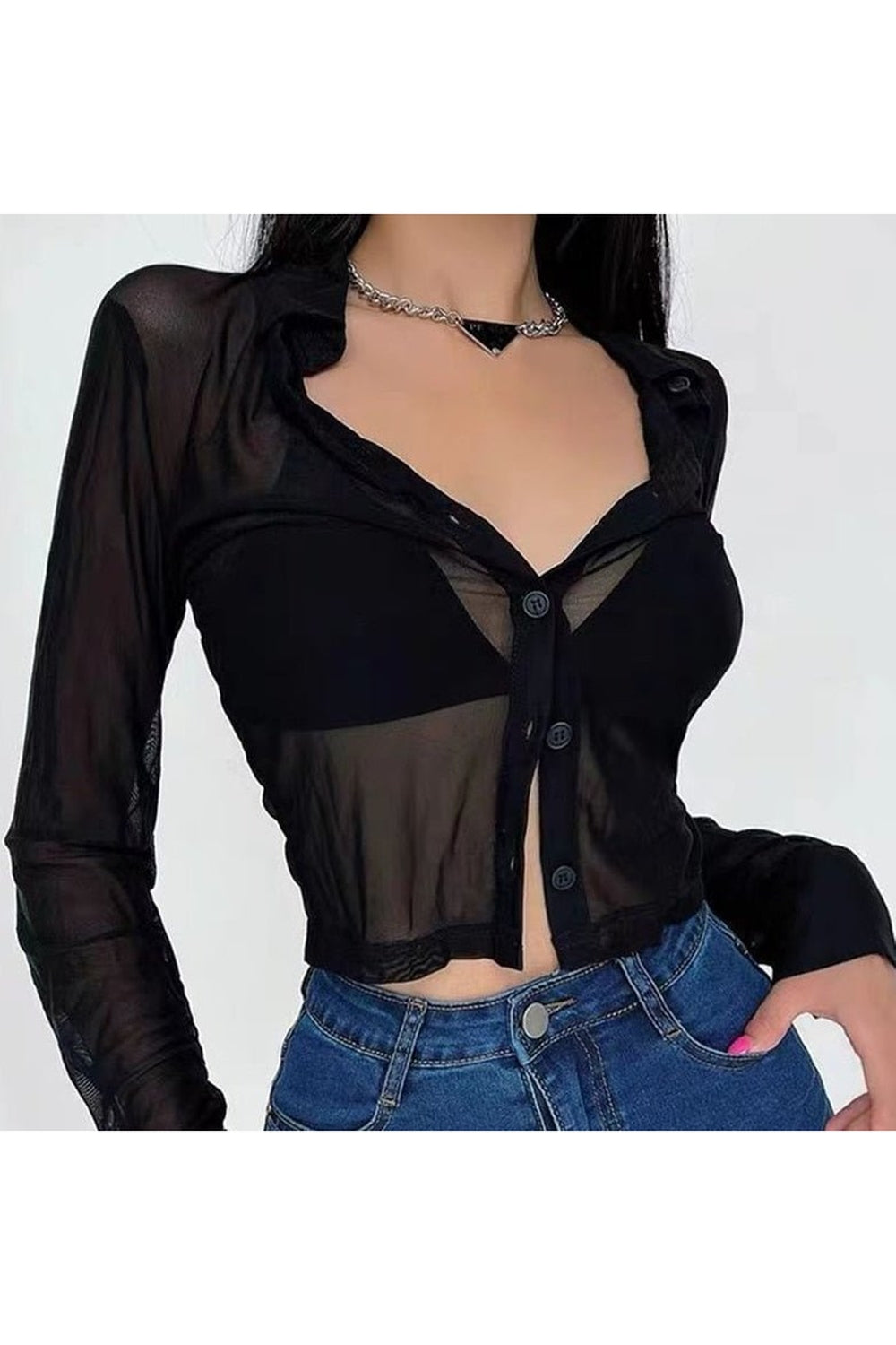 Transparent Mesh Tops Long Sleeve