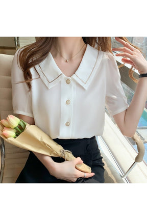 Turn-Down Collar Chiffon Blouse