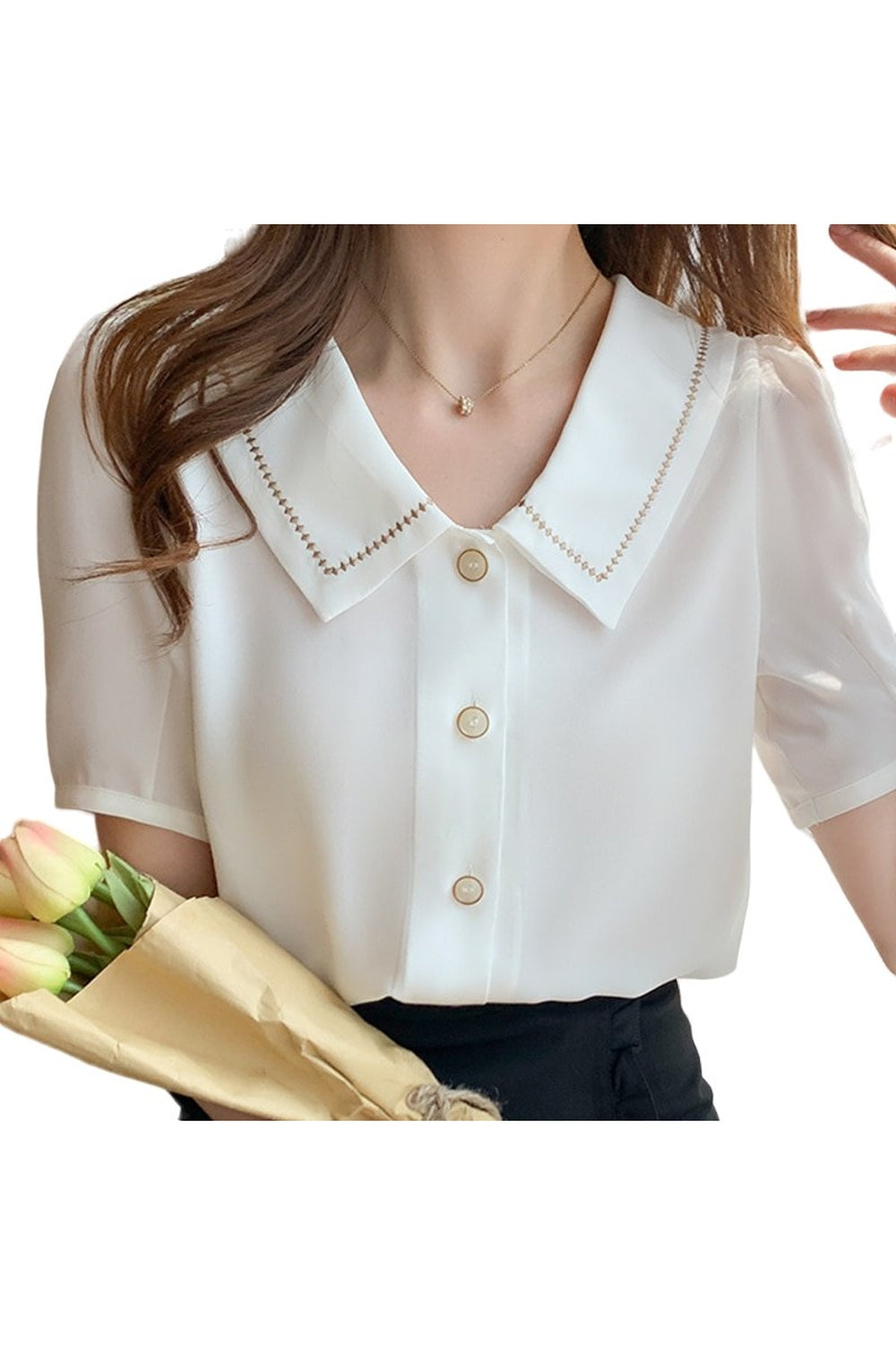 Turn-Down Collar Chiffon Blouse