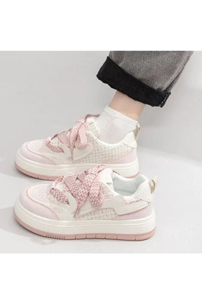 Tweed & Pink Ribbon Sneakers