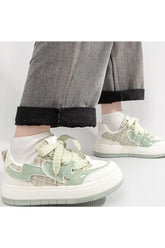 Green Tweed & Pink Ribbon Sneakers with charm.