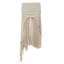 High-low skirt in khaki: Twilight Shroud elegance.