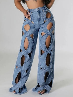 Twisted Rivet Cutout Denim Pant