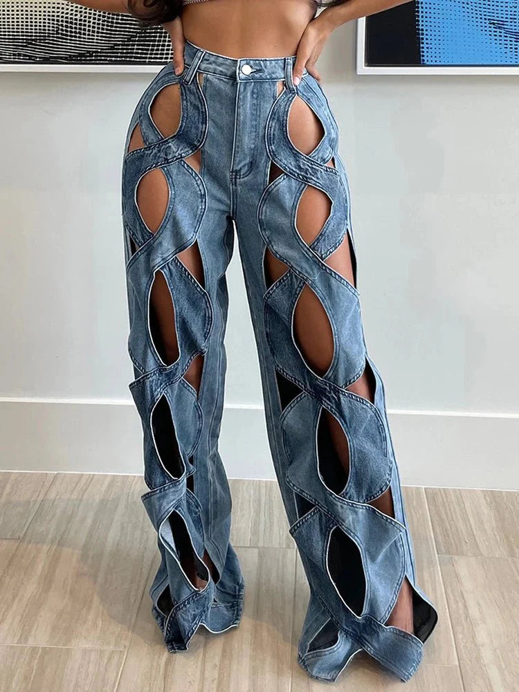 Stylish Light Blue Twisted Rivet Denim Pant.