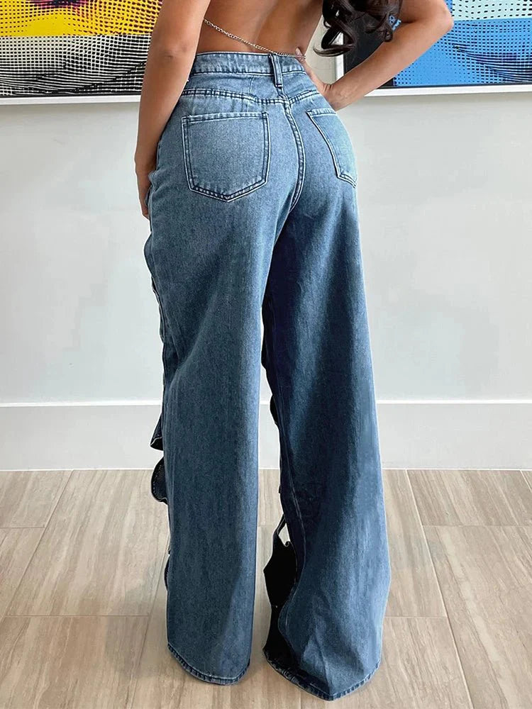 Twisted Rivet Cutout Denim Pant