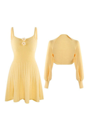 Yellow Two Piece Knit Dress ensemble.