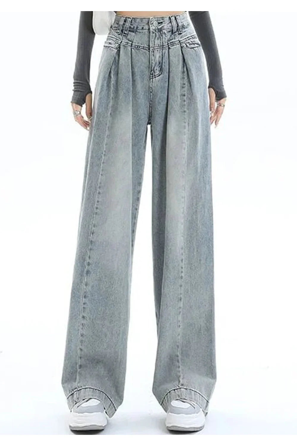 Loose "Fall Ultra Wide-Leg Baggy Jeans" in Light Blue.