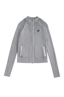 Stylish Urban Ribbed Zip-Up Jacket in gray.