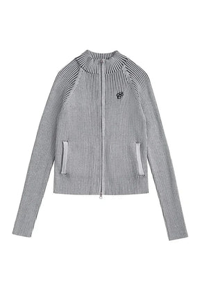 Stylish Urban Ribbed Zip-Up Jacket in gray.