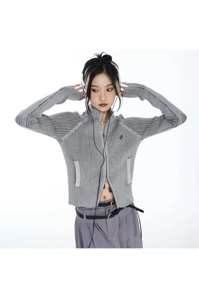 Stylish Urban Ribbed Zip-Up Jacket in gray.