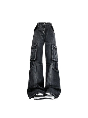 Stylish Urban Utility Cargo Jeans in Black.