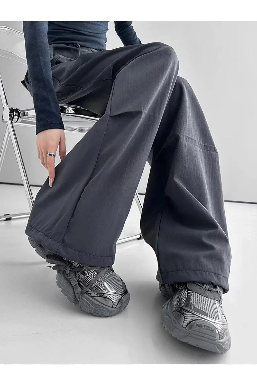 Gray Urban Utility Wide-Leg Cargo Pants for men.