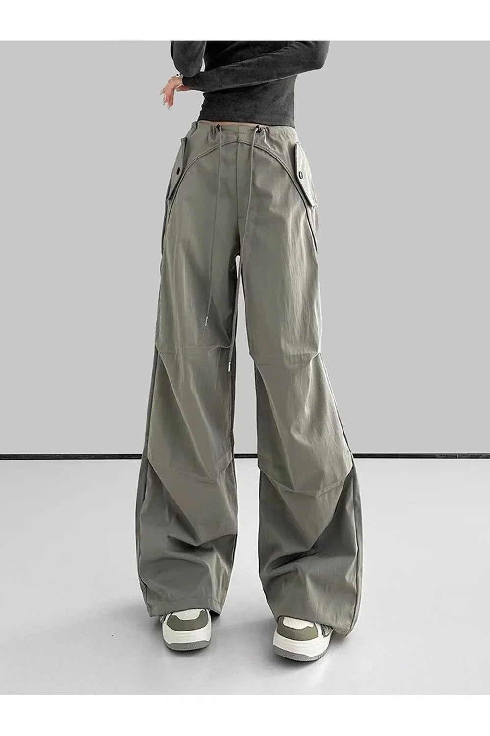 Grey Urban Utility Wide-Leg Cargo Pants for men.