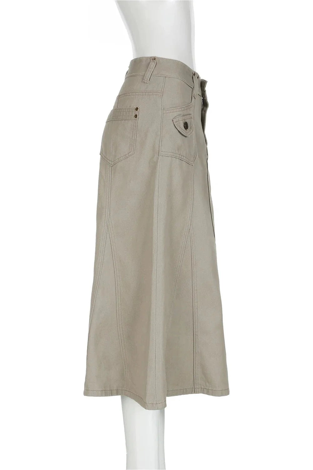 Khaki Utility Cargo Maxi Skirt: Versatile and stylish.