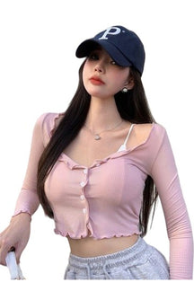 Pink V-neck Coquette Sweet T-shirt with charm.