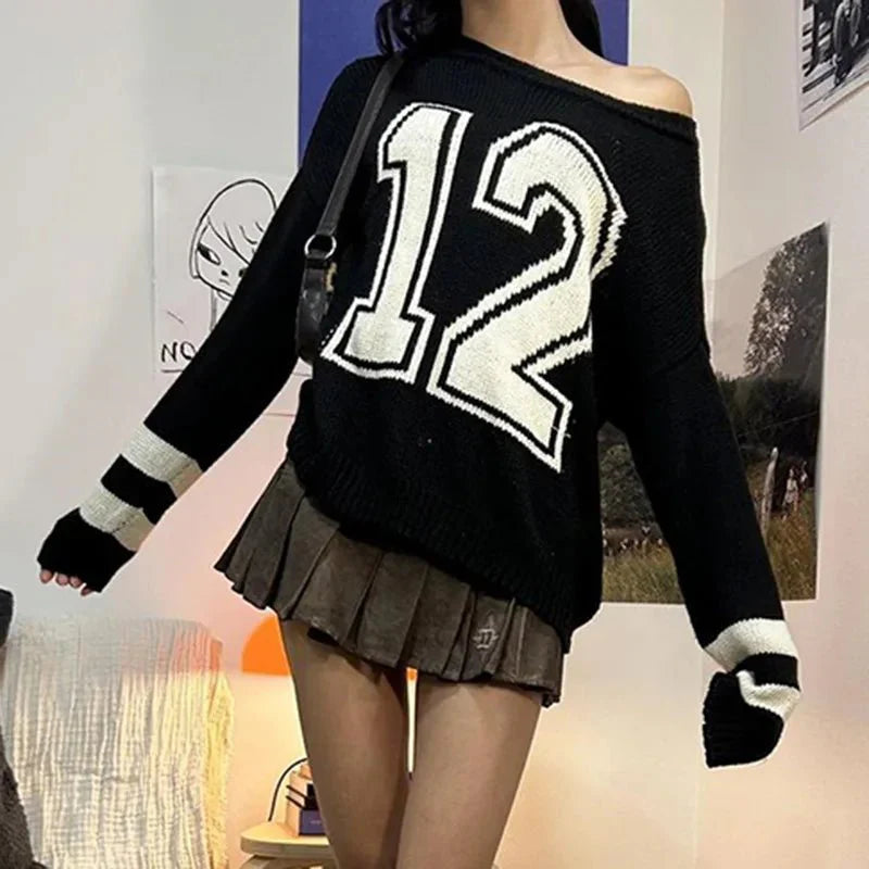 Varsity Rebel Off-Shoulder Sweater