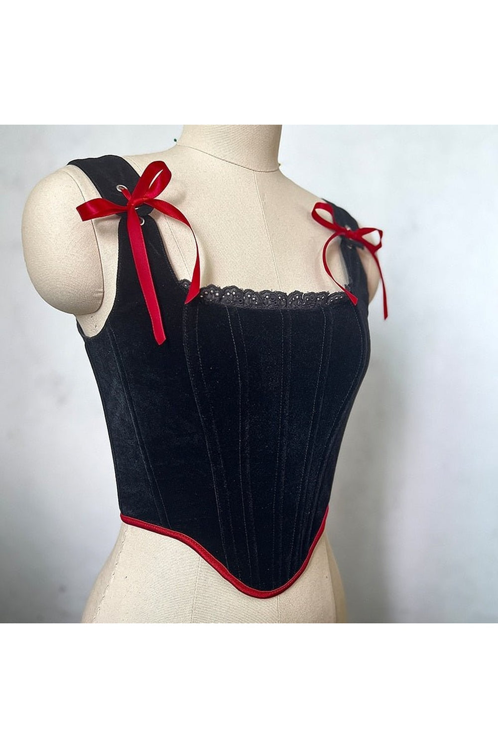 Velvet Corset Ribbon Tank Top