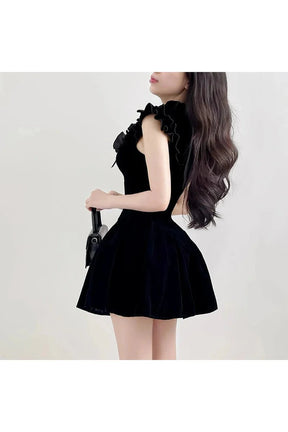 Velvet Ruffle Princess Mini Dress